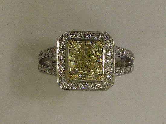 Platinum Radiant Cut Fancy Yellow Diamond Ring