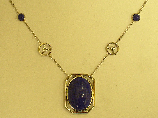 Cabochon Blue Sapphire & Diamond Necklace