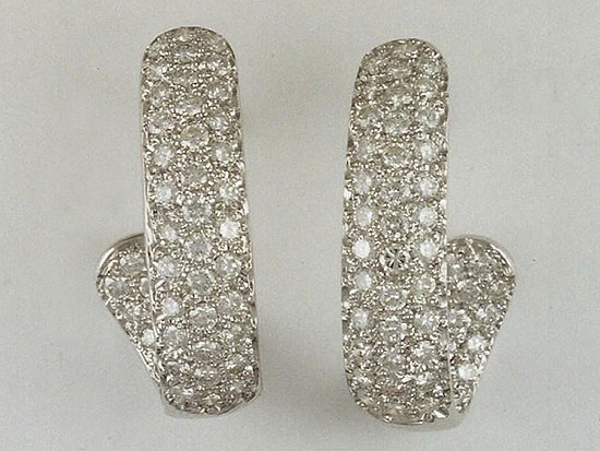 White Gold PavÃ© Diamond Hoop Earrings
