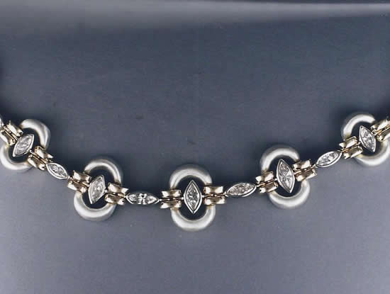White Gold, Yellow Gold & Marquise Diamond Necklace